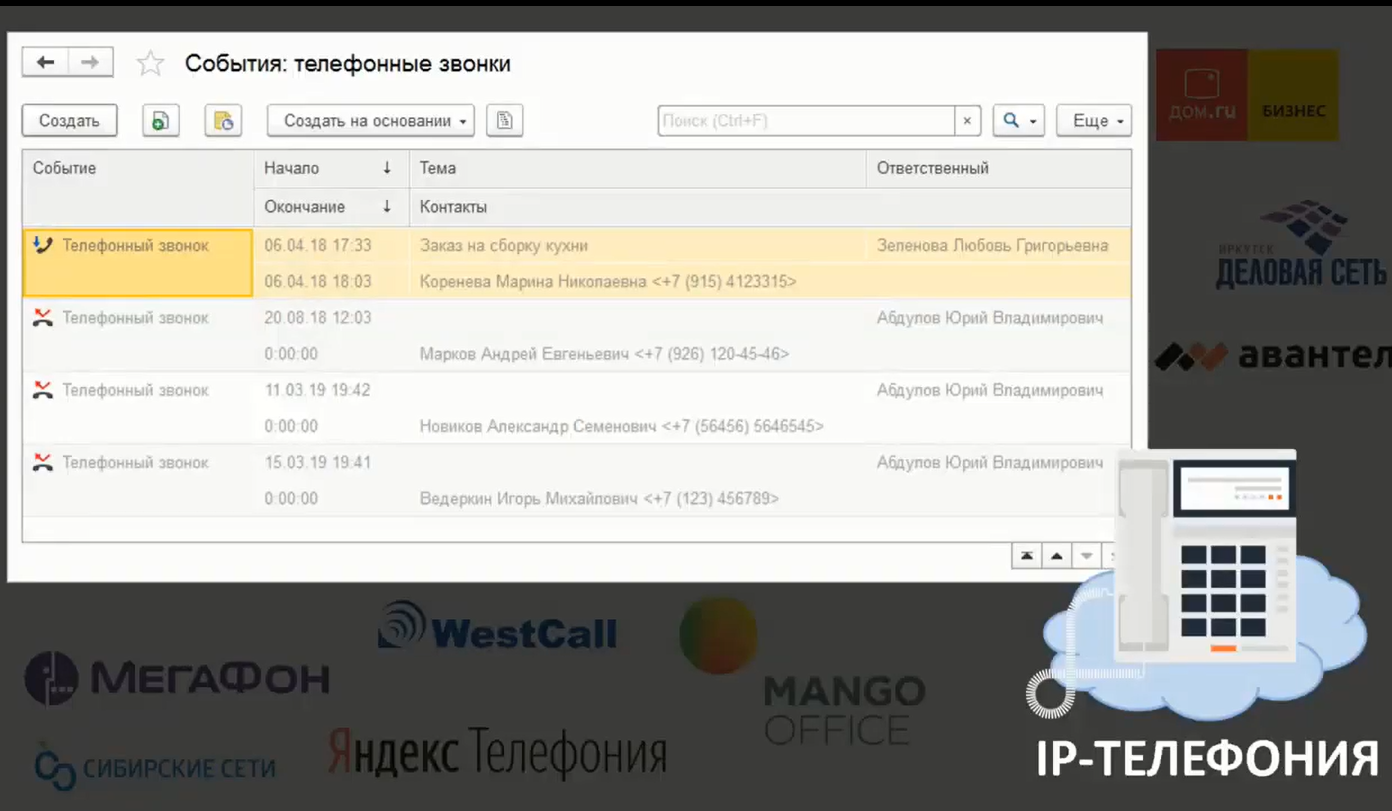 1С:Управление нашей фирмой&quot; позволяет подключить IP-телефонию и контро...