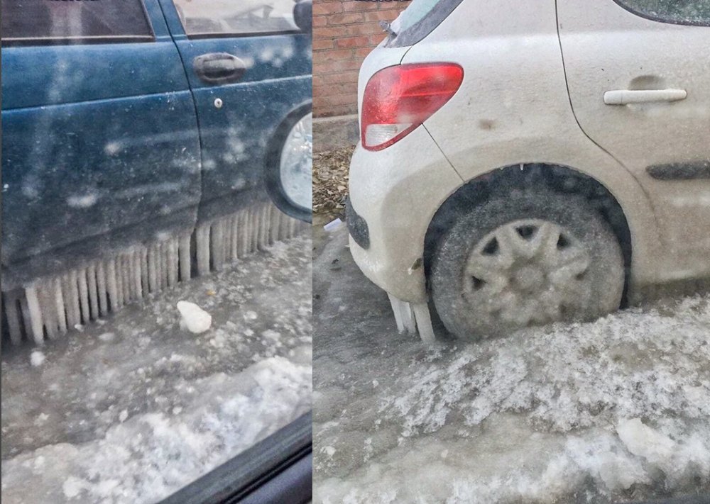 Машины в Ростове намертво вмерзли в дорогу из-за коммунальщиков