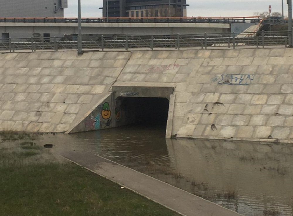 «Гребите на гребной»: Единственную дорогу к Гребному каналу в Ростове затопило ливнем