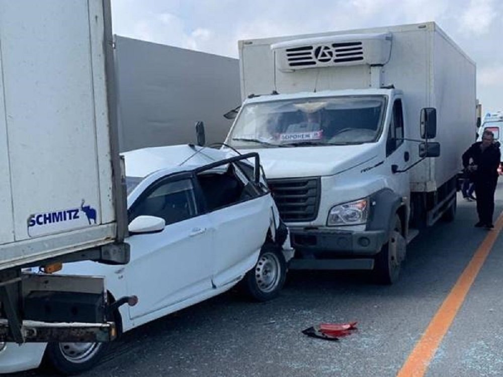 На трассе М-4 «Дон» в Ростовской области два грузовика превратили в гармошку легковушку