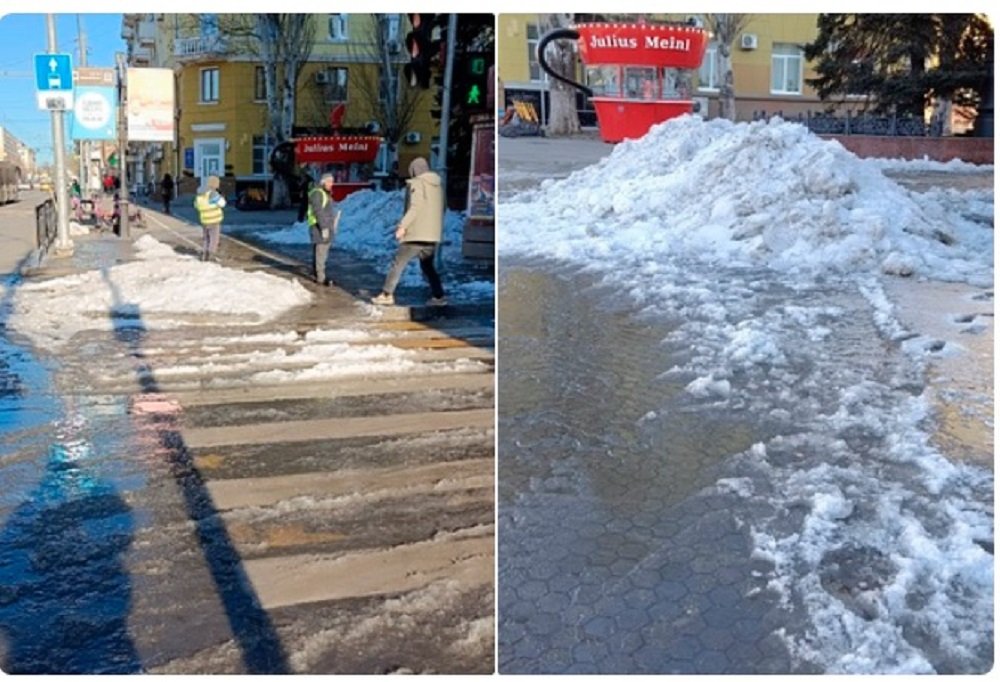 В Ростове-на-Дону на Пушкинской днем 4 декабря из-за коммунальной аварии затопило асфальт