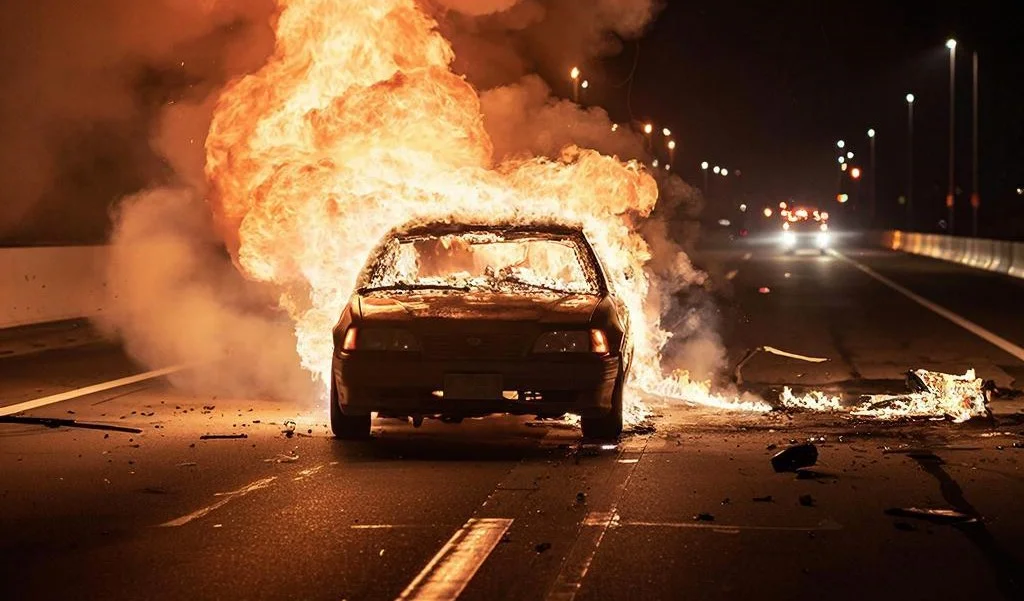 Машина загорелась при ДТП на М-4 «Дон» в Ростовской области, был затор на 26 км