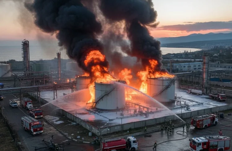В Туапсе снова начался пожар на НПЗ после атаки БПЛА, тушат 122 человека и 39 единиц техники