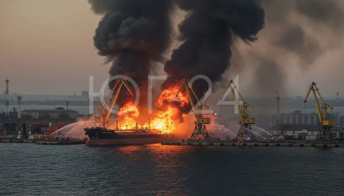 В Темрюке после падения обломков БПЛА загорелся морской порт