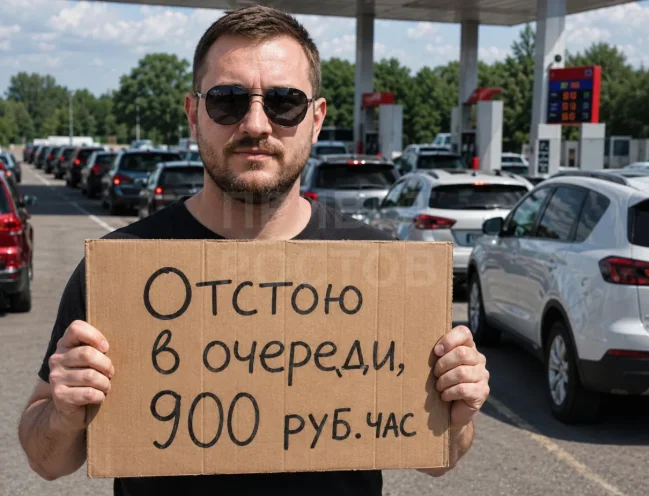 В Ростове предлагают постоять в очереди на АЗС за 900 рублей