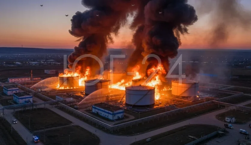 В Армавире после удара БПЛА загорелась нефтебаза в промзоне
