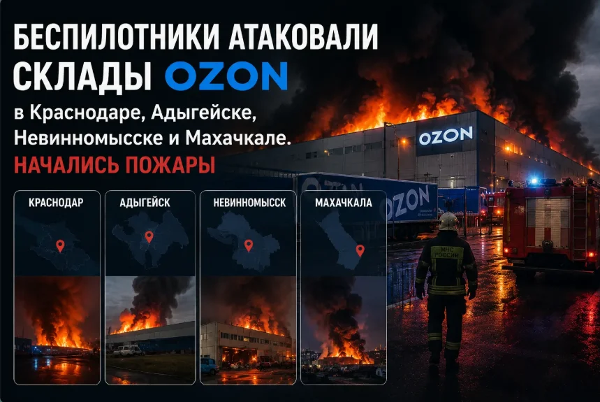 Пожар вспыхнул на складе Ozon под Краснодаром после атаки БПЛА